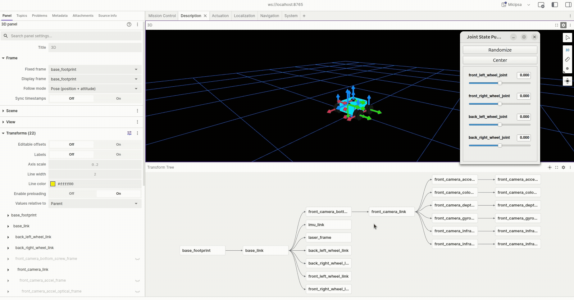Micipsa robot model in Foxglove